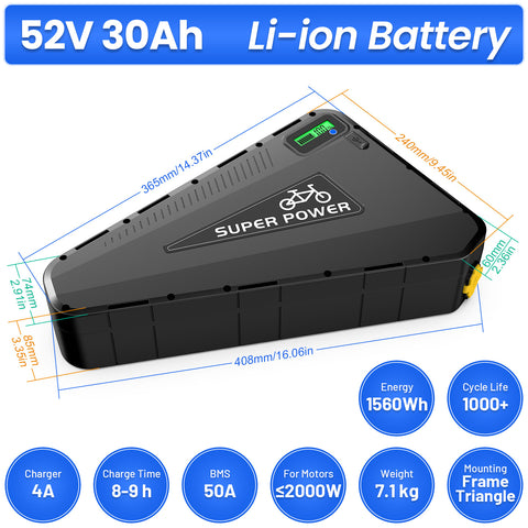 【USA STOCK】P101 48V 60V 72V 20AH 25AH 30AH BMS50-60A Triangle Battery With GPS LG5000 Cells Li-ion Ebike Battery
