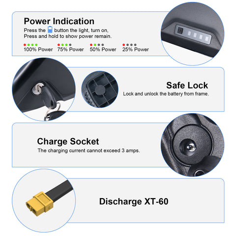 【USA STOCK 】R049-8 52V 20AH BMS50A Chinese 5000mAh Battery Electric Bike Battery with 3A Charger